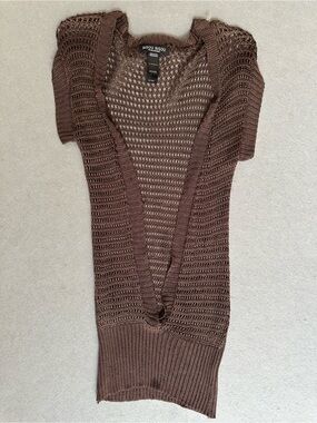 Bisou Bisou Brown Open-Knit Short Sleeve Cardigan